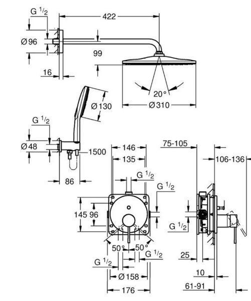 Душова система Essence на 2 виходи 25287DC0 GROHE 25287DC0 фото